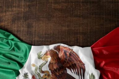 The Mexican flag is on the table